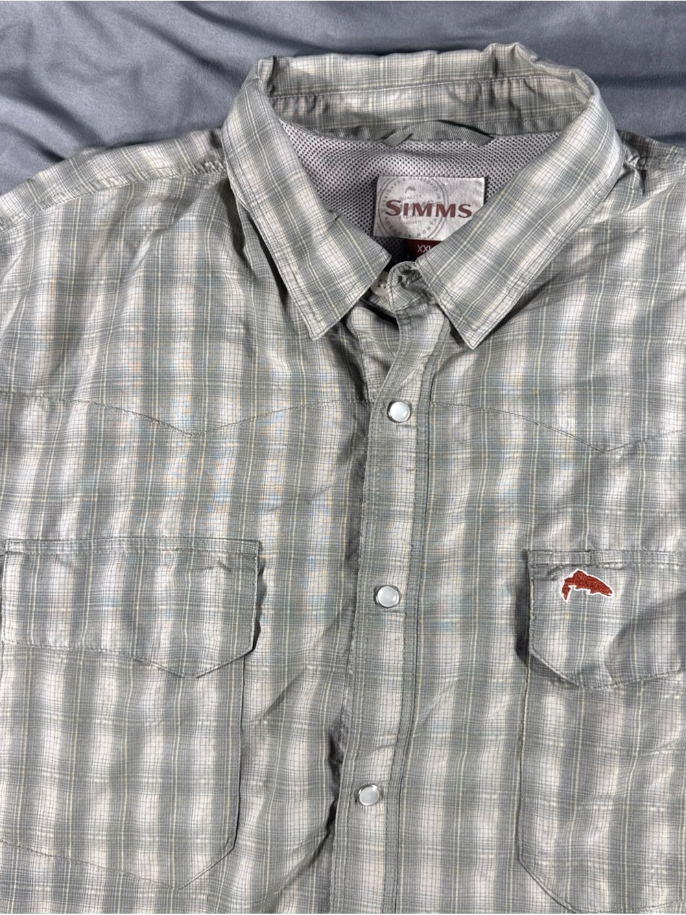 Simms Light Gray Vented Plaid Short-Sleeve Button-Down Shirt